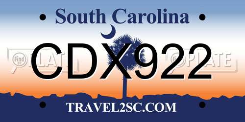 CDX922 South Carolina License Plate