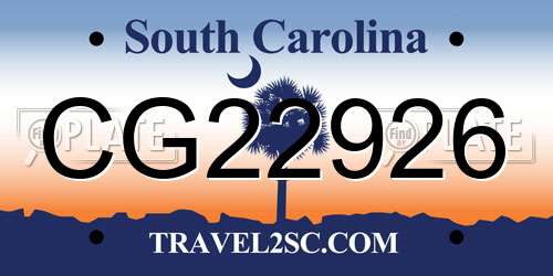 CG22926 South Carolina License Plate