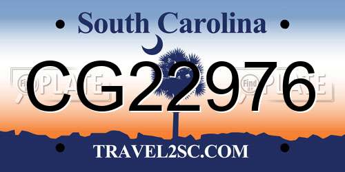 CG22976 South Carolina License Plate