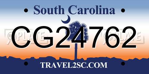 CG24762 South Carolina License Plate