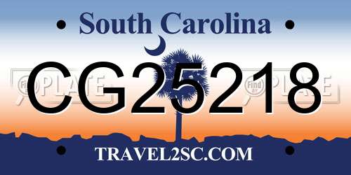 CG25218 South Carolina License Plate