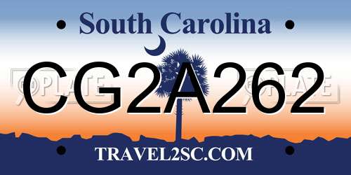 CG2A262 South Carolina License Plate