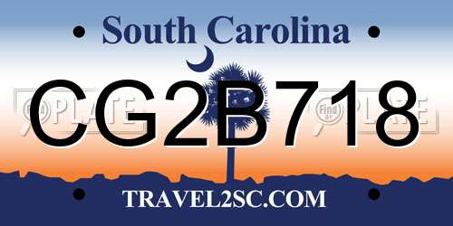 CG2B718 South Carolina License Plate
