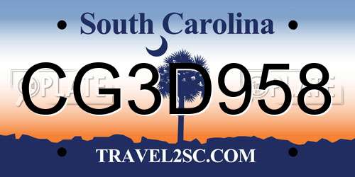 CG3D958 South Carolina License Plate