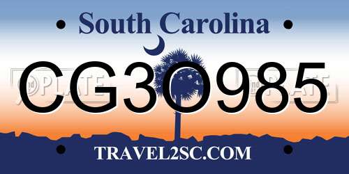 CG3O985 South Carolina License Plate