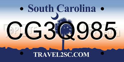 CG3Q985 South Carolina License Plate