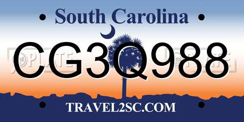 CG3Q988 South Carolina License Plate