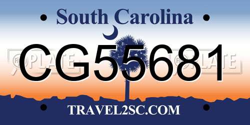 CG55681 South Carolina License Plate