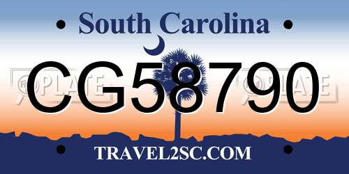 CG58790 South Carolina License Plate