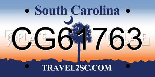 CG61763 South Carolina License Plate