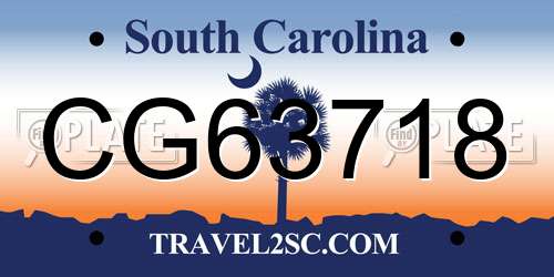 CG63718 South Carolina License Plate