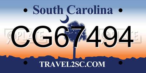 CG67494 South Carolina License Plate