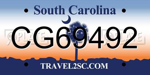 CG69492 South Carolina License Plate