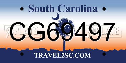 CG69497 South Carolina License Plate