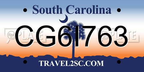 CG6I763 South Carolina License Plate