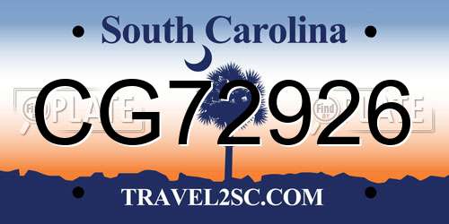 CG72926 South Carolina License Plate