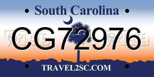 CG72976 South Carolina License Plate