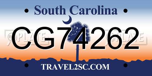 CG74262 South Carolina License Plate