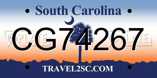 CG74267 South Carolina License Plate