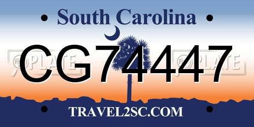 CG74447 South Carolina License Plate