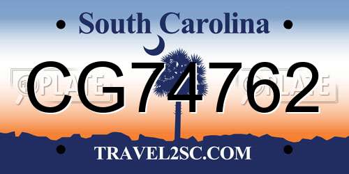 CG74762 South Carolina License Plate