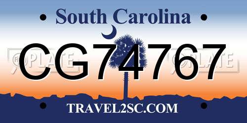 CG74767 South Carolina License Plate