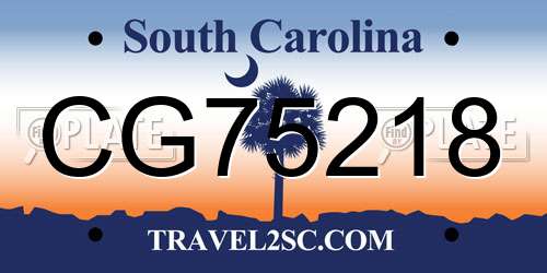 CG75218 South Carolina License Plate