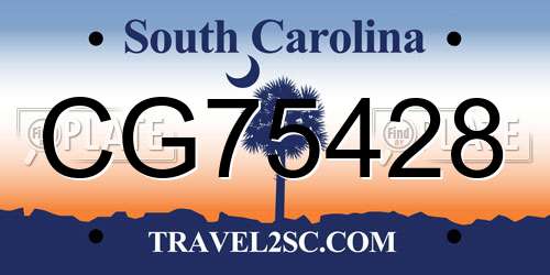 CG75428 South Carolina License Plate