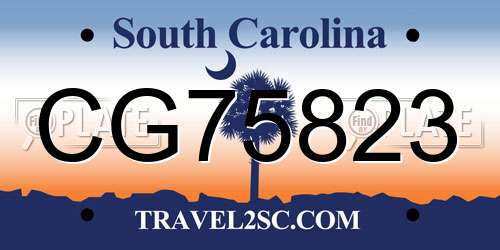 CG75823 South Carolina License Plate