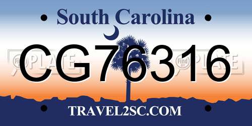 CG76316 South Carolina License Plate