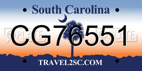 CG76551 South Carolina License Plate