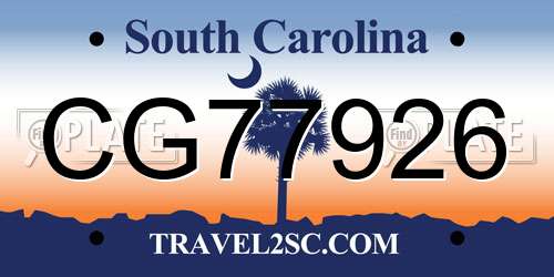 CG77926 South Carolina License Plate