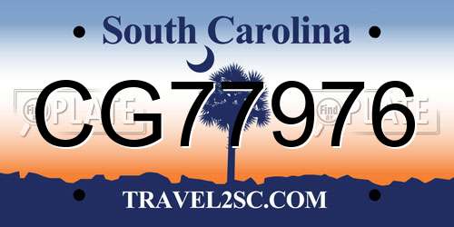 CG77976 South Carolina License Plate