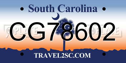 CG78602 South Carolina License Plate