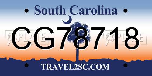 CG78718 South Carolina License Plate