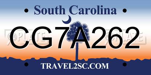 CG7A262 South Carolina License Plate