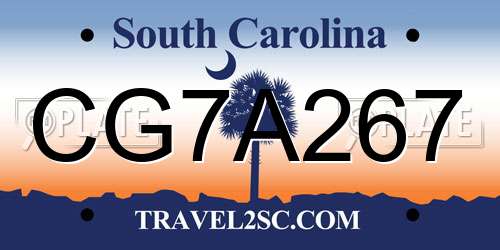 CG7A267 South Carolina License Plate