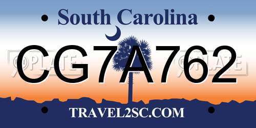 CG7A762 South Carolina License Plate