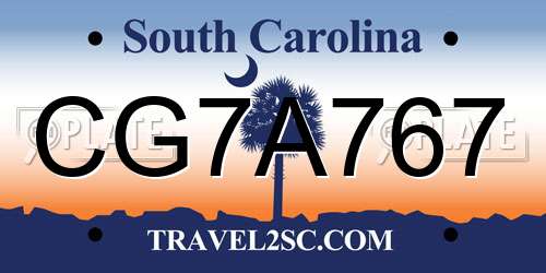 CG7A767 South Carolina License Plate