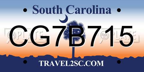 CG7B715 South Carolina License Plate