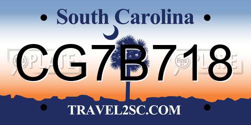 CG7B718 South Carolina License Plate
