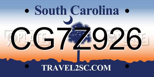 CG7Z926 South Carolina License Plate