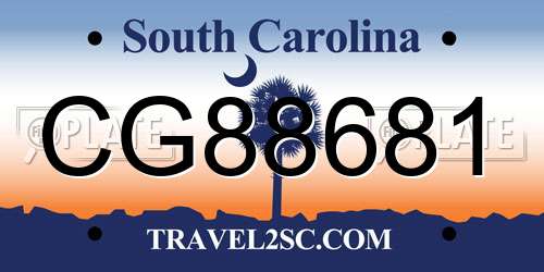 CG88681 South Carolina License Plate