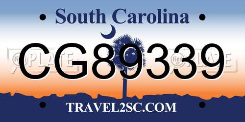 CG89339 South Carolina License Plate