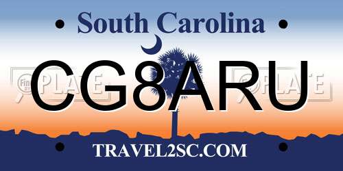 CG8ARU South Carolina License Plate