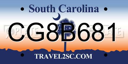 CG8B681 South Carolina License Plate