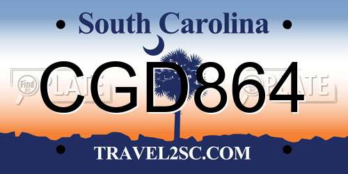 CGD864 South Carolina License Plate