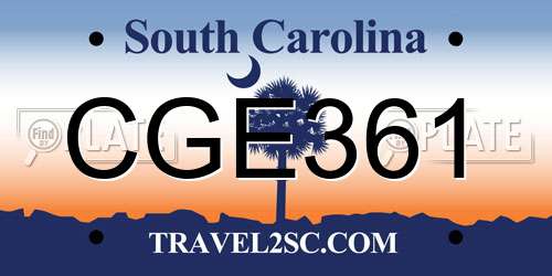 CGE361 South Carolina License Plate