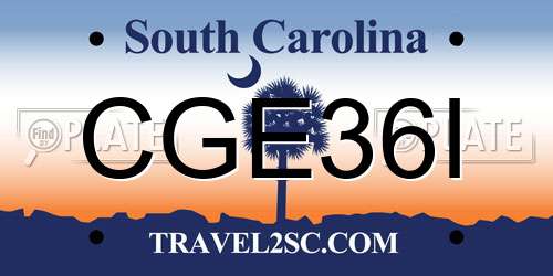 CGE36I South Carolina License Plate