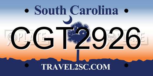 CGT2926 South Carolina License Plate
